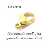 Karabínka 12mm /galvan. 24K Au/ - nerez.oceľ 304